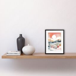 "Artery8 Wall Art Print Sunset in Winter Landscape Boho Modern Folk Artwork Framed 9X7 Inch in Black - Size: W7"" x H9""" - thumbnail 2