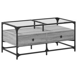 Berkfield Home Decorative Coffee Table with Glass Top Grey Sonoma 98.5x50x45 cm Steel - thumbnail 3
