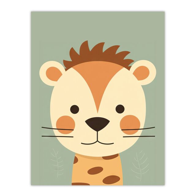 "Artery8 Wall Art Print Cute Zoo Animal Graphic Artwork Soft Pastel Colour Geometric Shapes Kids Bedroom Painting Poster in Brown - Size: W18"" x H24""" - image 1