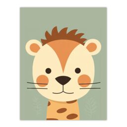 "Artery8 Wall Art Print Cute Zoo Animal Graphic Artwork Soft Pastel Colour Geometric Shapes Kids Bedroom Painting Poster in Brown - Size: W18"" x H24""" - thumbnail 1