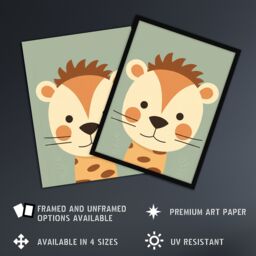 "Artery8 Wall Art Print Cute Zoo Animal Graphic Artwork Soft Pastel Colour Geometric Shapes Kids Bedroom Painting Poster in Brown - Size: W18"" x H24""" - thumbnail 2