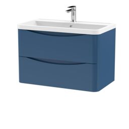 Balterley Wall Hung 2 Drawer Bathroom Vanity Unit & Basin, Satin Blue, 755mm in Blue