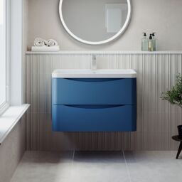 Balterley Wall Hung 2 Drawer Bathroom Vanity Unit & Basin, Satin Blue, 755mm in Blue - thumbnail 2