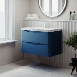 Balterley Wall Hung 2 Drawer Bathroom Vanity Unit & Basin, Satin Blue, 755mm in Blue - thumbnail 4