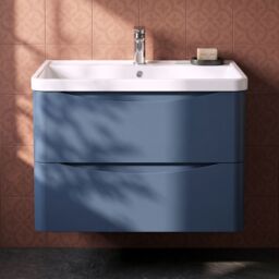 Balterley Wall Hung 2 Drawer Bathroom Vanity Unit & Basin, Satin Blue, 755mm in Blue - thumbnail 9