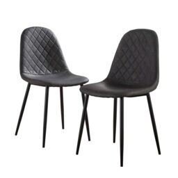 Home Source Kitchen Dining Chairs Pair Set of 2 Metal Legs Diamond Fabric Design in Dark Grey - thumbnail 8