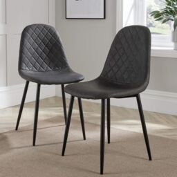 Home Source Kitchen Dining Chairs Pair Set of 2 Metal Legs Diamond Fabric Design in Dark Grey - thumbnail 3