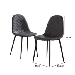 Home Source Kitchen Dining Chairs Pair Set of 2 Metal Legs Diamond Fabric Design in Dark Grey - thumbnail 9
