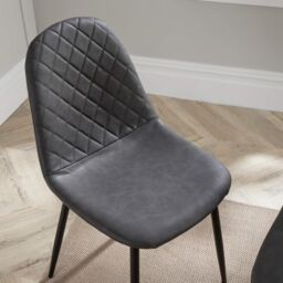 Home Source Kitchen Dining Chairs Pair Set of 2 Metal Legs Diamond Fabric Design in Dark Grey - thumbnail 4