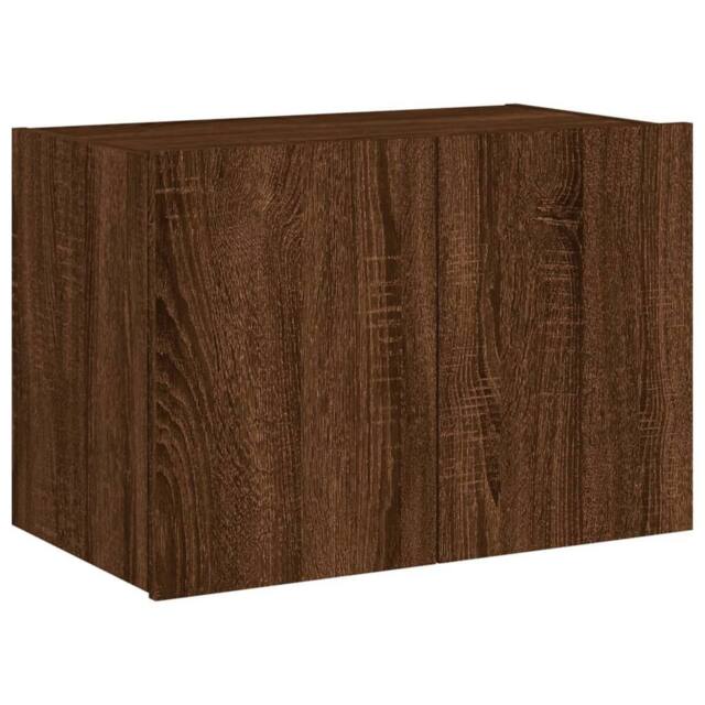 Berkfield Home TV Wall Cabinet with LED Lights Brown Oak 60x35x41 cm - Size: 60 x 35 x 41 cm - image 1