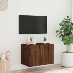 Berkfield Home TV Wall Cabinet with LED Lights Brown Oak 60x35x41 cm - Size: 60 x 35 x 41 cm - thumbnail 5