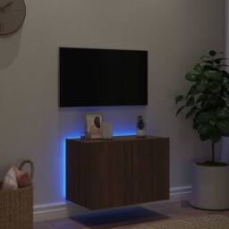 Berkfield Home TV Wall Cabinet with LED Lights Brown Oak 60x35x41 cm - Size: 60 x 35 x 41 cm - thumbnail 4