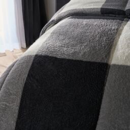 OHS Check Coverless Duvet Pillowcase Bedding Set Teddy Fleece Gingham Quilt 10.5 TOG in Light Grey - Size: King - thumbnail 4