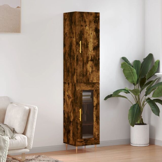 Berkfield Home Highboard Smoked Oak 34.5x34x180 cm Engineered Wood in Brown - image 1