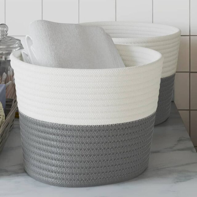 Berkfield Home Storage Baskets 2 pcs Grey & White √ò24x18 cm Cotton - Size: 24x18 cm - image 1