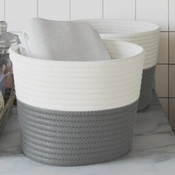 Berkfield Home Storage Baskets 2 pcs Grey & White √ò24x18 cm Cotton - Size: 24x18 cm