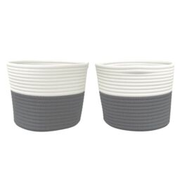 Berkfield Home Storage Baskets 2 pcs Grey & White √ò24x18 cm Cotton - Size: 24x18 cm - thumbnail 4