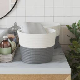 Berkfield Home Storage Baskets 2 pcs Grey & White √ò24x18 cm Cotton - Size: 24x18 cm - thumbnail 3