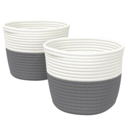 Berkfield Home Storage Baskets 2 pcs Grey & White √ò24x18 cm Cotton - Size: 24x18 cm - thumbnail 2