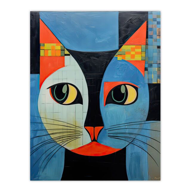 "Artery8 Wall Art Print Pawsitive Vibes Only Blue Orange Abstract Cat Poster Picture - Size: W18"" x H24""" - image 1