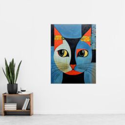 "Artery8 Wall Art Print Pawsitive Vibes Only Blue Orange Abstract Cat Poster Picture - Size: W18"" x H24""" - thumbnail 4