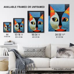 "Artery8 Wall Art Print Pawsitive Vibes Only Blue Orange Abstract Cat Poster Picture - Size: W18"" x H24""" - thumbnail 3