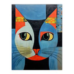 "Artery8 Wall Art Print Pawsitive Vibes Only Blue Orange Abstract Cat Poster Picture - Size: W18"" x H24""" - thumbnail 1