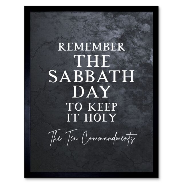 "Artery8 Wall Art Print Ten Commandments Remember The Sabbath Christian Bible Verse Quote Scripture Typography Art Framed in Black - Size: W12"" x H16""" - image 1