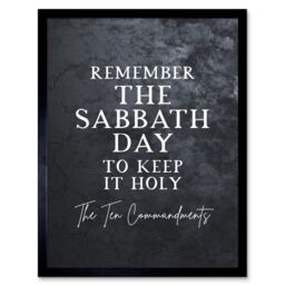 "Artery8 Wall Art Print Ten Commandments Remember The Sabbath Christian Bible Verse Quote Scripture Typography Art Framed in Black - Size: W12"" x H16""" - thumbnail 1