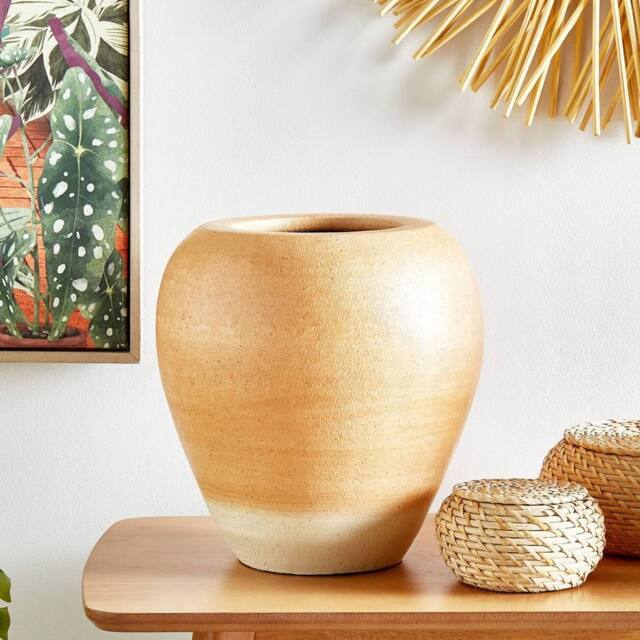 Wyld and Coco 34cm Hand-Painted Terracotta Vase Orange-Beige Ombre Vintage-Inspired in Orange - image 1