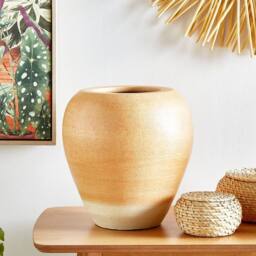 Wyld and Coco 34cm Hand-Painted Terracotta Vase Orange-Beige Ombre Vintage-Inspired in Orange - thumbnail 1