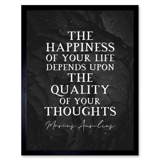 "Artery8 Slate Quote Marcus Aurelius Happiness Quality Thoughts Framed Art in Grey - Size: W12"" x H16""" - image 1