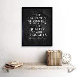 "Artery8 Slate Quote Marcus Aurelius Happiness Quality Thoughts Framed Art in Grey - Size: W12"" x H16""" - thumbnail 2