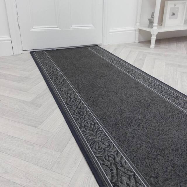 runrug Hallway Runner Rug - Non-Slip, Hardwearing, 5.4mm - 'St Tropez' in Dark Grey - Size: 100 cm x 150 cm