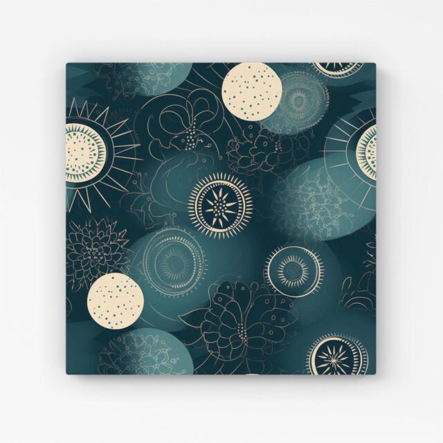 Warren Reed - Designer Blue Moon & Sun Canvas in Green - Size: w40 inch x h40 inch - image 1