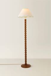 ValueLights Bobbin Colour Trim Linen Shade Walnut Bobble Floor Lamp in Pale Green - thumbnail 3