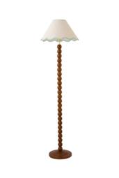 ValueLights Bobbin Colour Trim Linen Shade Walnut Bobble Floor Lamp in Pale Green - thumbnail 6