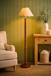 ValueLights Bobbin Colour Trim Linen Shade Walnut Bobble Floor Lamp in Pale Green - thumbnail 2