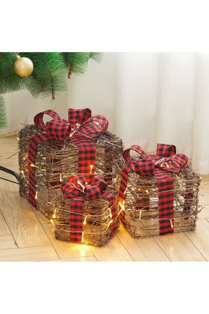 Living and Home 3Packs Christmas Ornament Decorative Lighted Gift Boxes Xmas Tree Decor in Brown - image 1