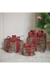 Living and Home 3Packs Christmas Ornament Decorative Lighted Gift Boxes Xmas Tree Decor in Brown - thumbnail 2