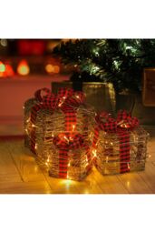 Living and Home 3Packs Christmas Ornament Decorative Lighted Gift Boxes Xmas Tree Decor in Brown - thumbnail 3