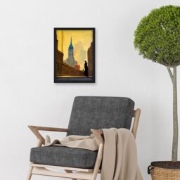 Artery8 5th Avenue New York At Sunrise Watercolour Painting Artwork Framed Wall Art Print A4 in Black - thumbnail 2