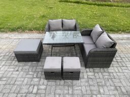 Fimous Outdoor Garden Furniture Sets 6 Pieces Rattan Furniture Manual Wicker Patio Sofa Patio Conversation Set with 3 Footstools in Dark Grey - thumbnail 1