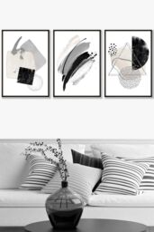 ARTZE Abstract Black Grey Ivory Watercolour Shapes Framed Wall Art - Large - Size: W53 cm x H73 cm x D20mm - thumbnail 1