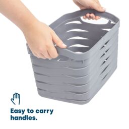 LIVIVO Small Woven Storage Basket with Handles 7L in Grey - Size: Large - thumbnail 4