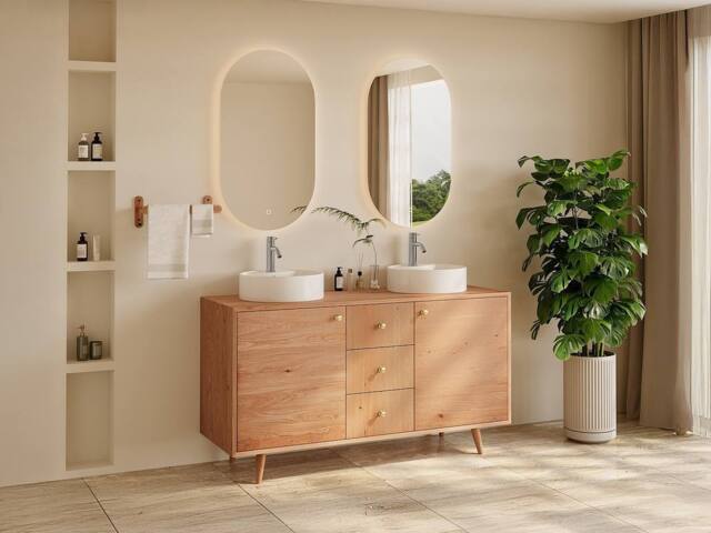 Vente-unique Solid Oak Vanity Unit - Light Natural - 145 Cm - ZARENO in Light Oak - image 1