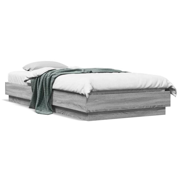 Berkfield Home Bed Frame without Mattress with LED Lights Grey Sonoma 100x200 cm - image 1