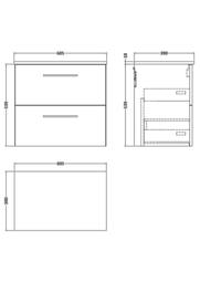 Balterley Level 600mm Wall Hung 2 Drawer Vanity Unit with Worktop - Gloss White - thumbnail 5