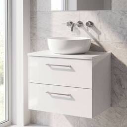 Balterley Level 600mm Wall Hung 2 Drawer Vanity Unit with Worktop - Gloss White - thumbnail 6