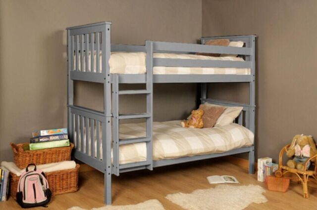 Comfy Living Ltd Premium 3ft Wooden Bunkbed In Various Colours in Grey - Size: Single